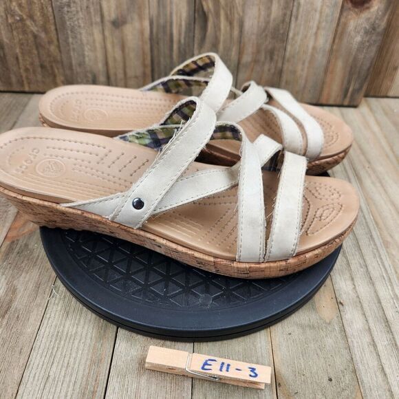 Womens Crocs A-Leigh size 9 Faux Cork Wedge Sandals - Picture 9 of 9